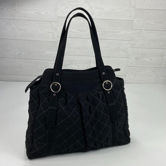 Vera Bradley Large Classic Quilted Tote Shoulder Bag 18x14x5 Black Quilted Clean - Picture 4 of 6